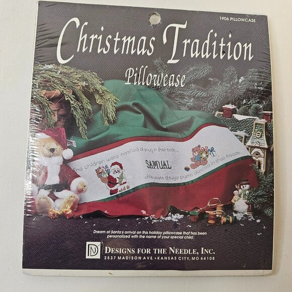 Christmas Tradition Pillow Case Cross Stitch Kit 1992 Vintage By Lois Thompson - Picture 1 of 7